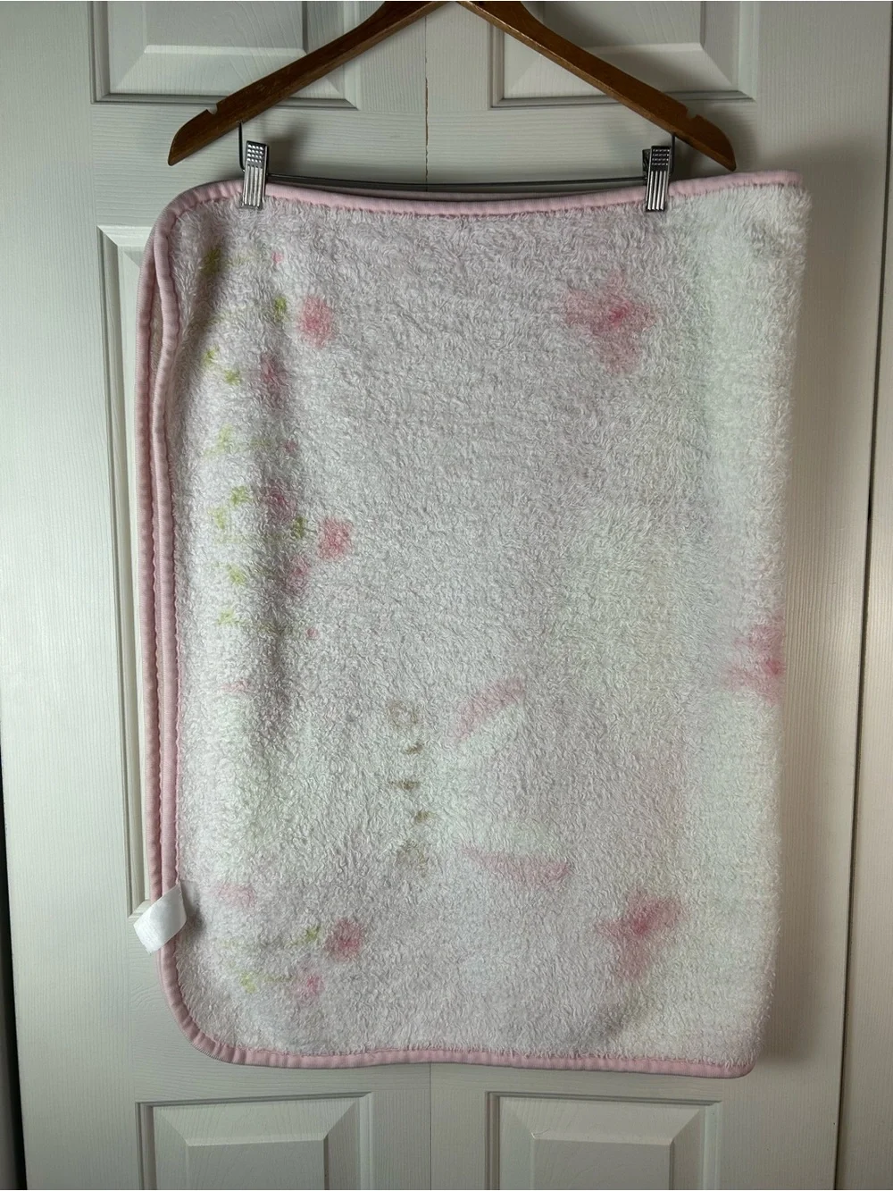 Vintage Carter's Pink White Bunny Rabbit Baby Blanket Throw Butterfly Flower